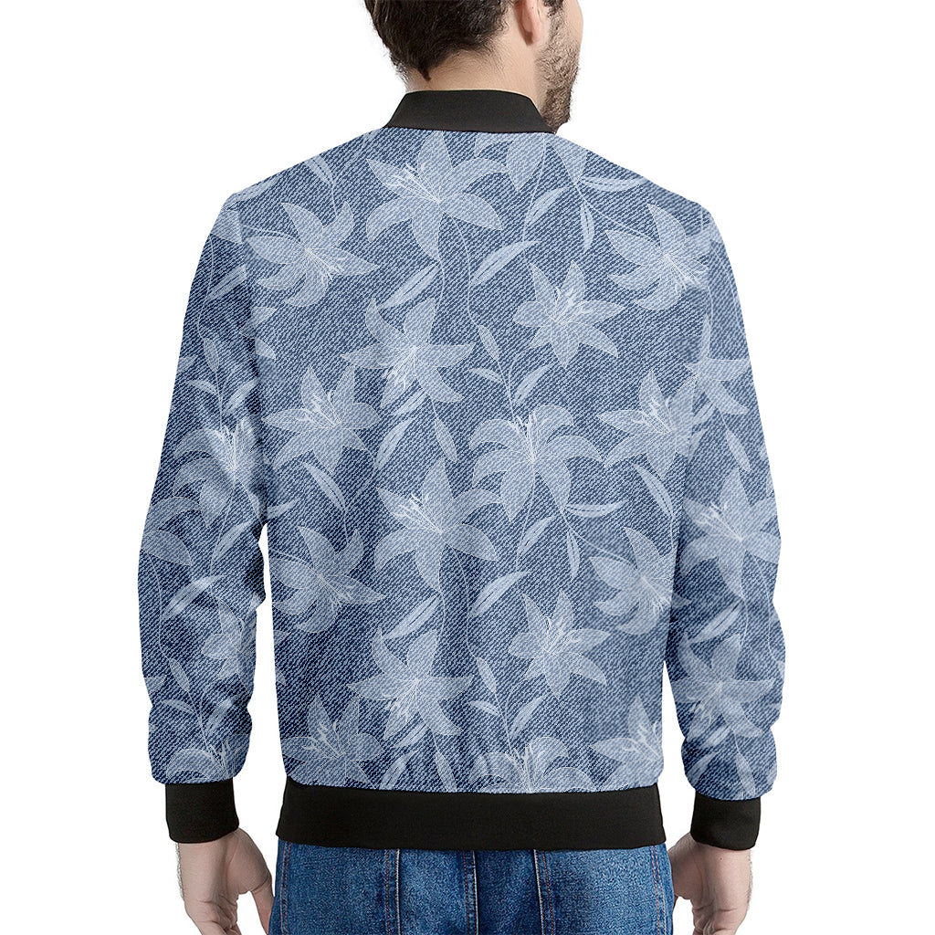 Floral Denim Jeans Pattern Print Men's Bomber Jacket