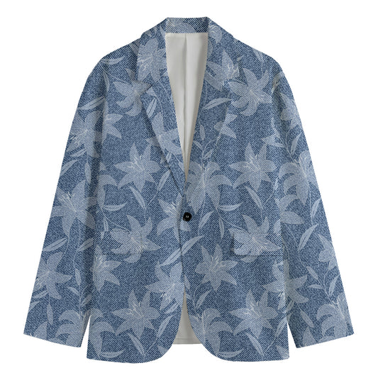 Floral Denim Jeans Pattern Print Men's Cotton Blazer