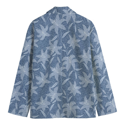 Floral Denim Jeans Pattern Print Men's Cotton Blazer