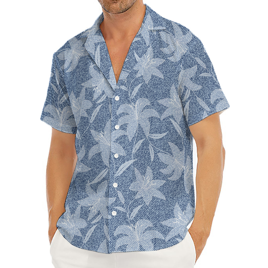 Floral Denim Jeans Pattern Print Men's Deep V-Neck Shirt