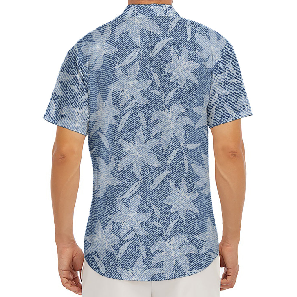 Floral Denim Jeans Pattern Print Men's Deep V-Neck Shirt