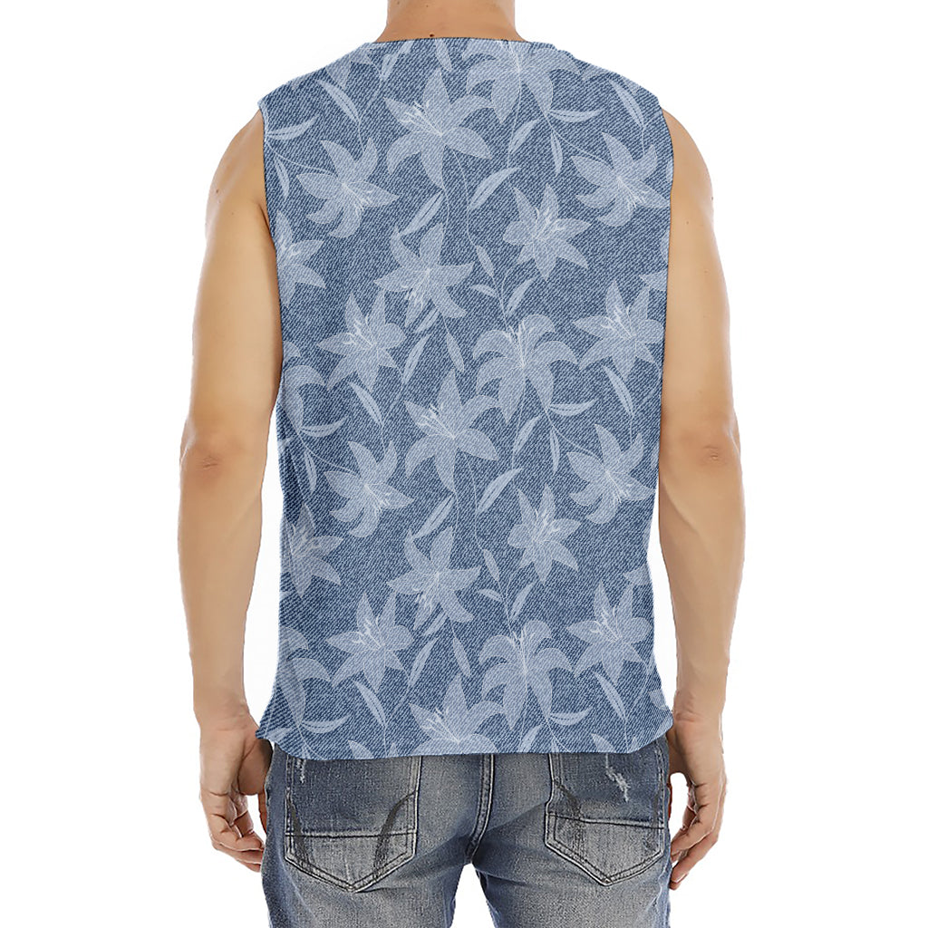 Floral Denim Jeans Pattern Print Men's Fitness Tank Top
