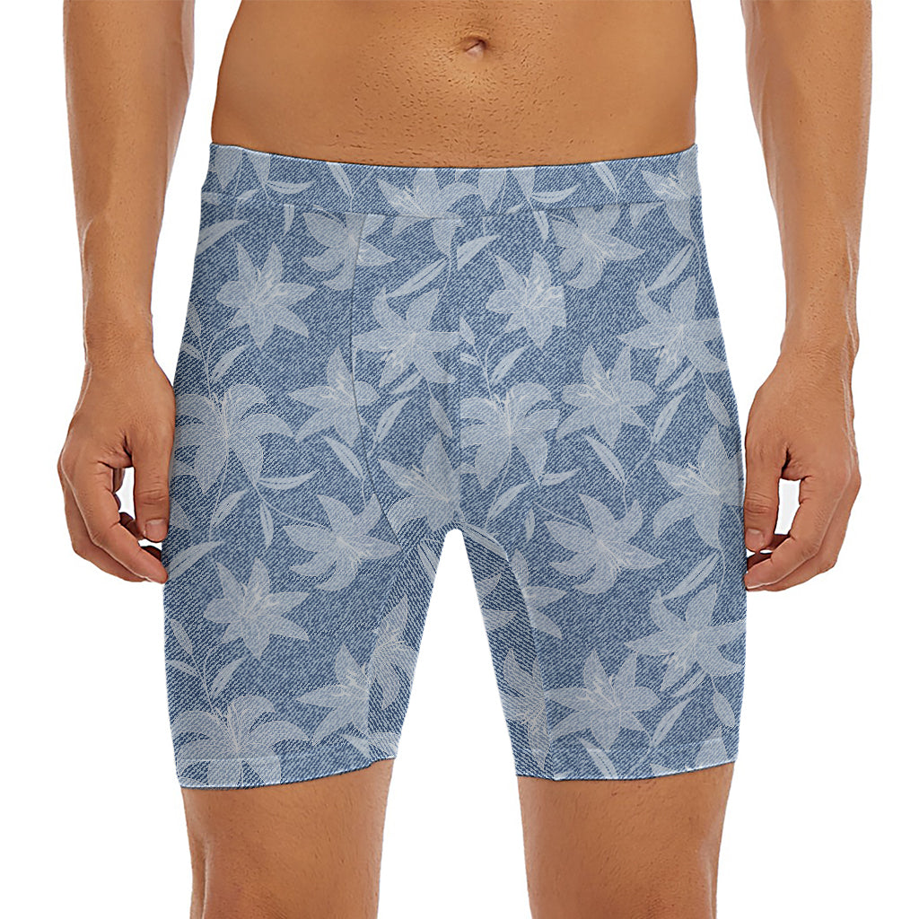 Floral Denim Jeans Pattern Print Men's Long Boxer Briefs
