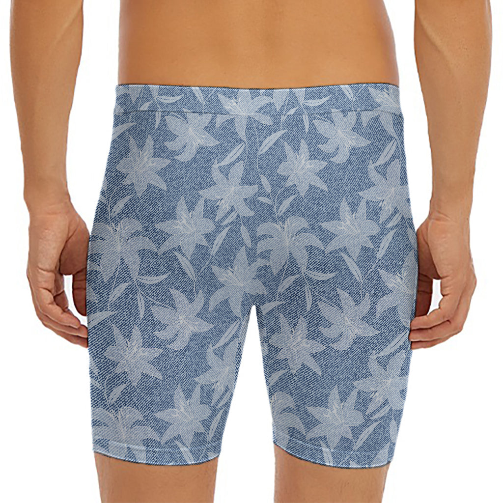 Floral Denim Jeans Pattern Print Men's Long Boxer Briefs