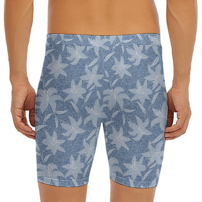 Floral Denim Jeans Pattern Print Men's Long Boxer Briefs