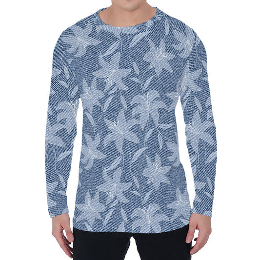 Floral Denim Jeans Pattern Print Men's Long Sleeve T-Shirt