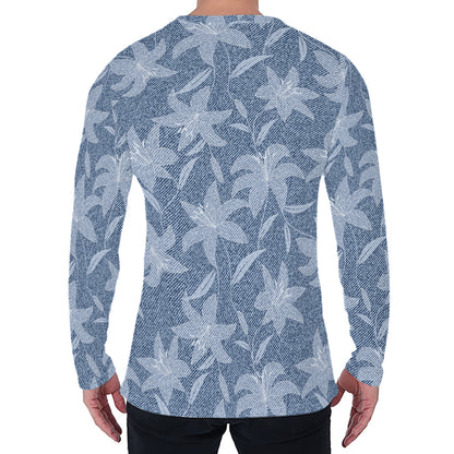 Floral Denim Jeans Pattern Print Men's Long Sleeve T-Shirt