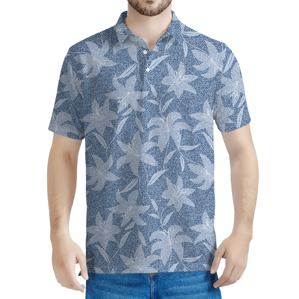 Floral Denim Jeans Pattern Print Men's Polo Shirt