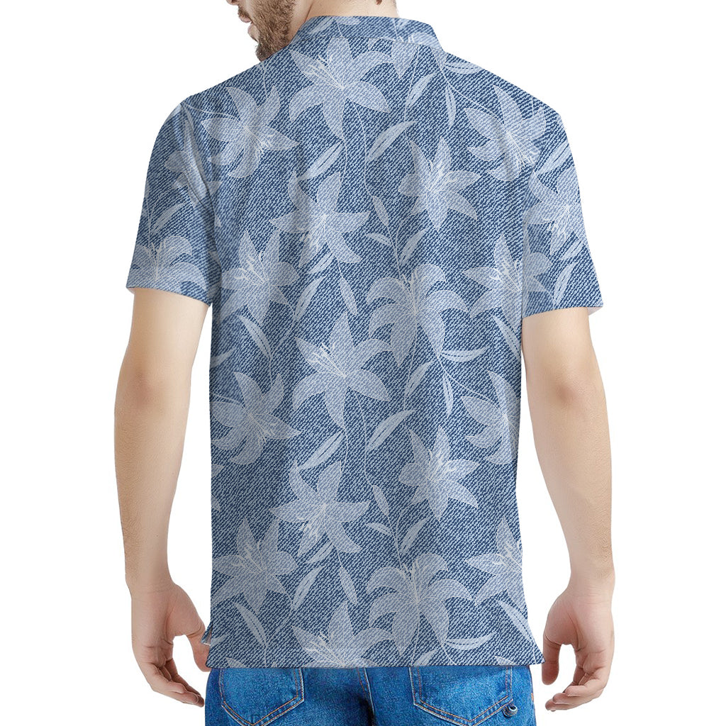 Floral Denim Jeans Pattern Print Men's Polo Shirt