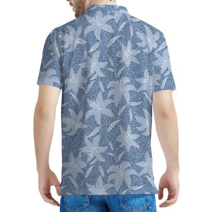 Floral Denim Jeans Pattern Print Men's Polo Shirt