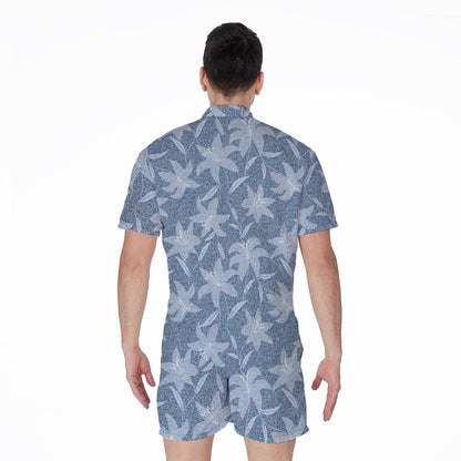 Floral Denim Jeans Pattern Print Men's Rompers