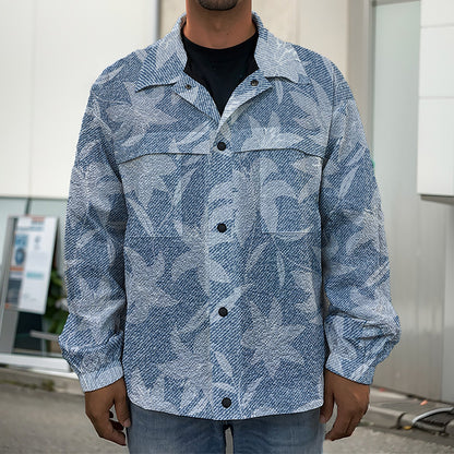 Floral Denim Jeans Pattern Print Men's Shirt Jacket