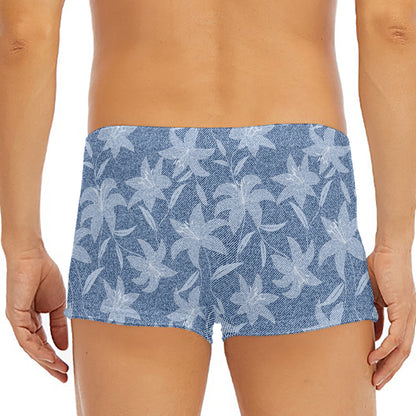 Floral Denim Jeans Pattern Print Men's Short Boxer Briefs