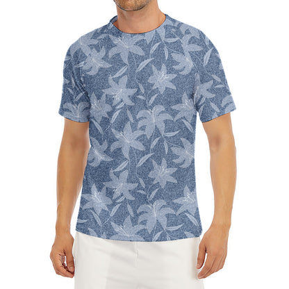 Floral Denim Jeans Pattern Print Men's Short Sleeve Rash Guard