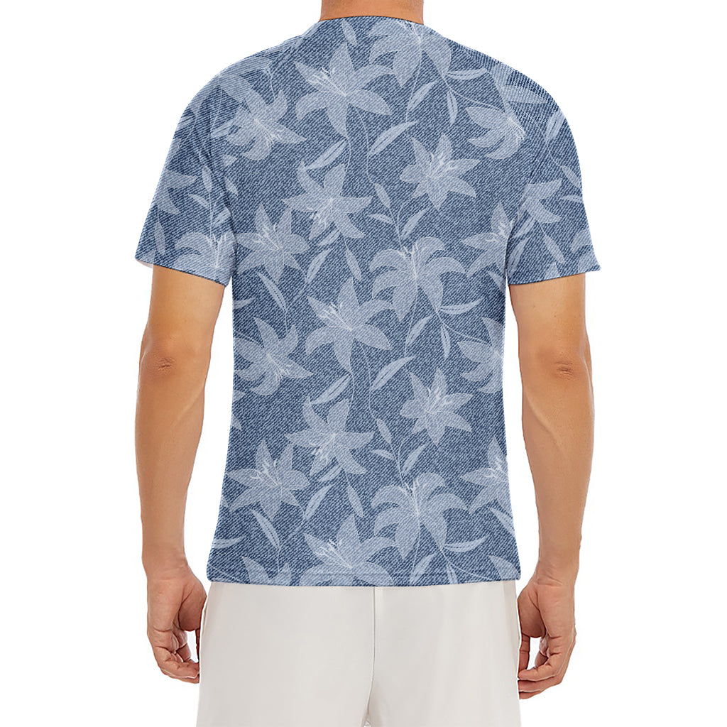 Floral Denim Jeans Pattern Print Men's Short Sleeve Rash Guard