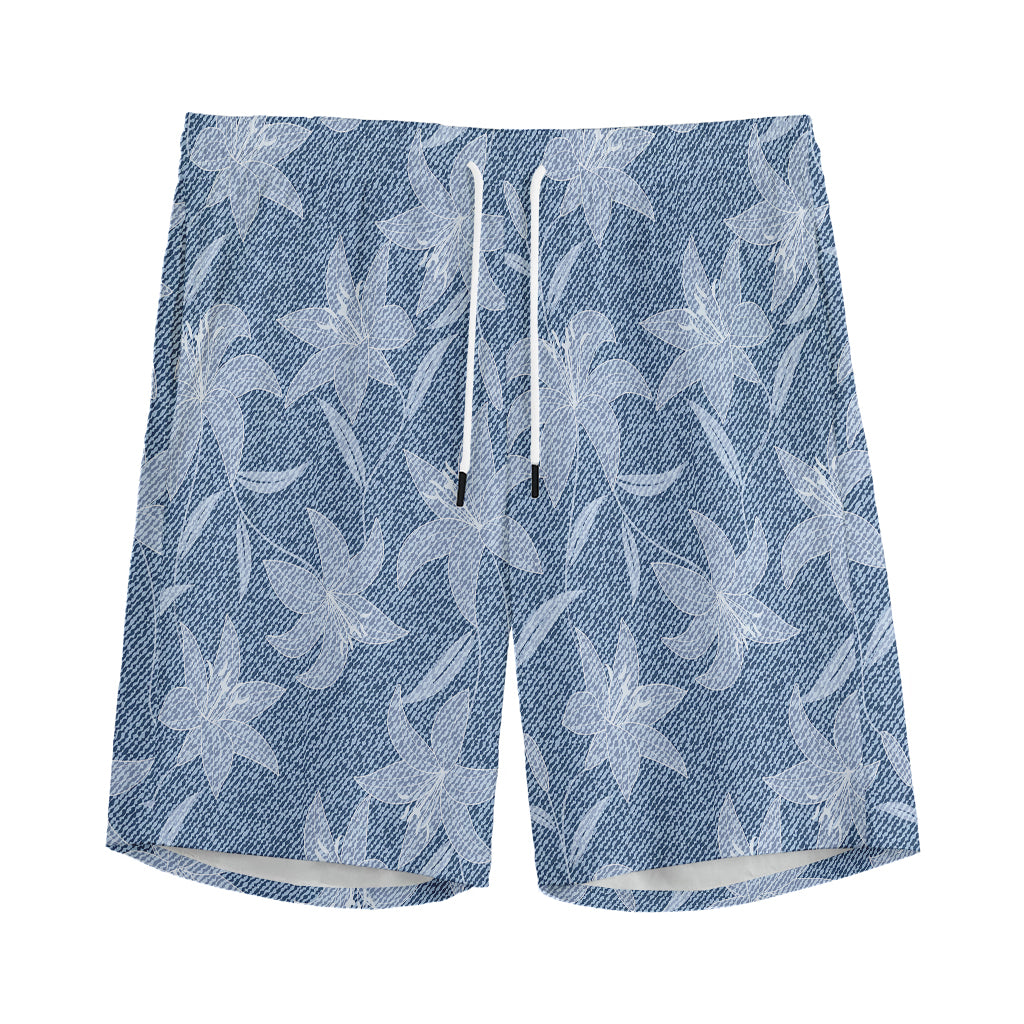 Floral Denim Jeans Pattern Print Men's Sports Shorts