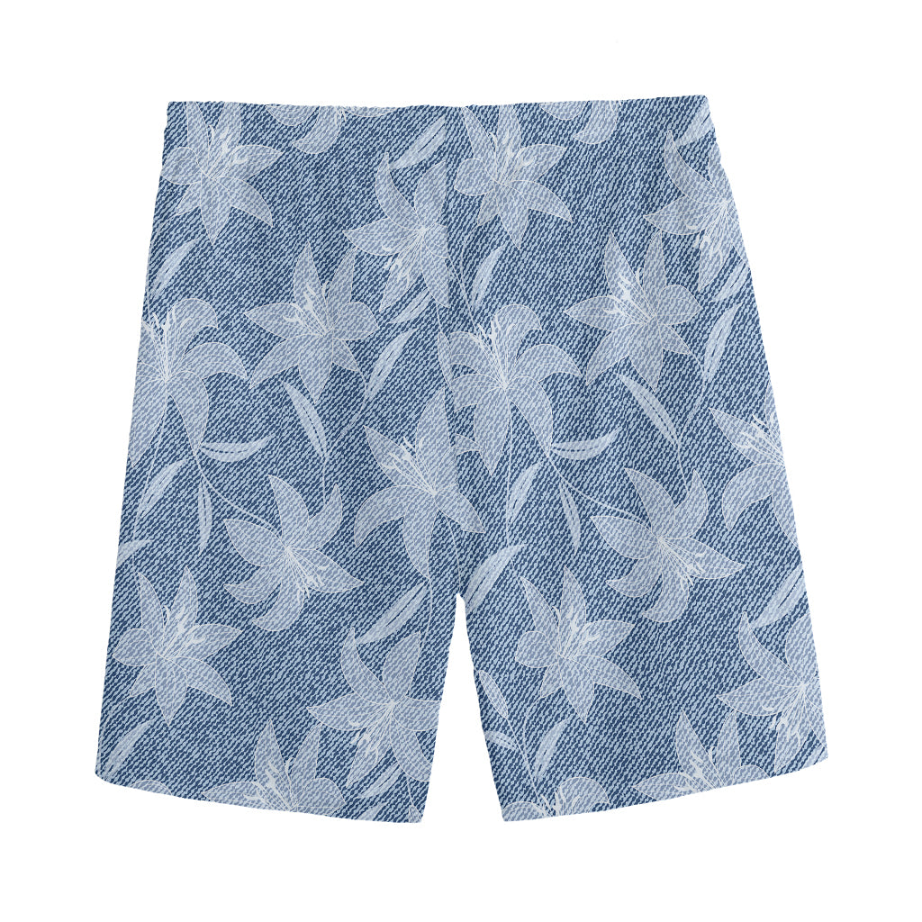 Floral Denim Jeans Pattern Print Men's Sports Shorts