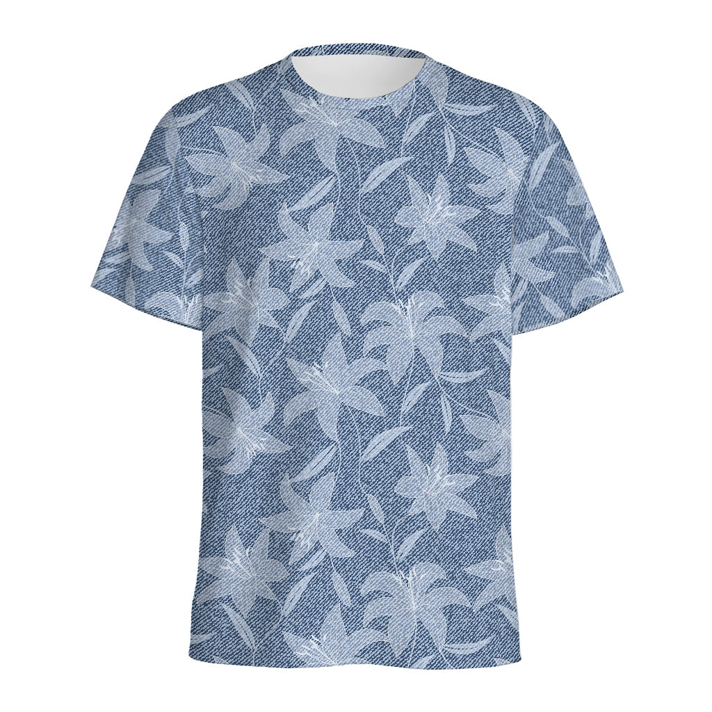 Floral Denim Jeans Pattern Print Men's Sports T-Shirt