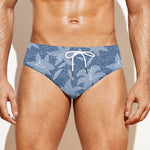 Floral Denim Jeans Pattern Print Men's Swim Briefs