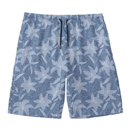 Floral Denim Jeans Pattern Print Men's Swim Trunks