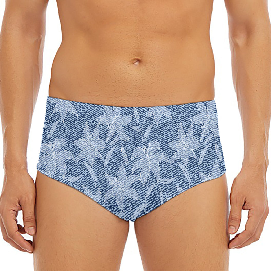 Floral Denim Jeans Pattern Print Men's Triangle Swim Briefs
