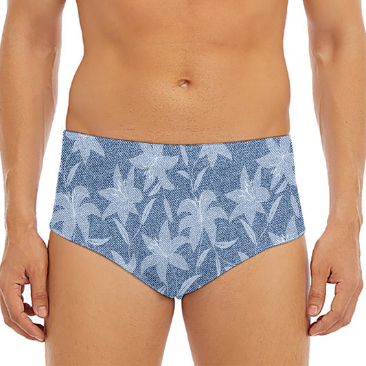 Floral Denim Jeans Pattern Print Men's Triangle Swim Briefs