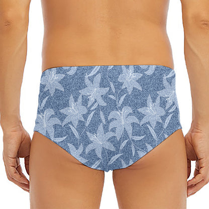 Floral Denim Jeans Pattern Print Men's Triangle Swim Briefs
