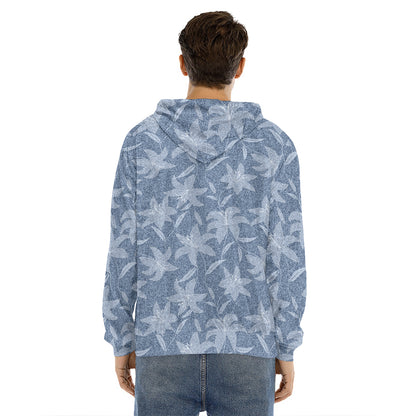 Floral Denim Jeans Pattern Print Men's Velvet Pullover Hoodie