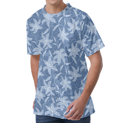 Floral Denim Jeans Pattern Print Men's Velvet T-Shirt