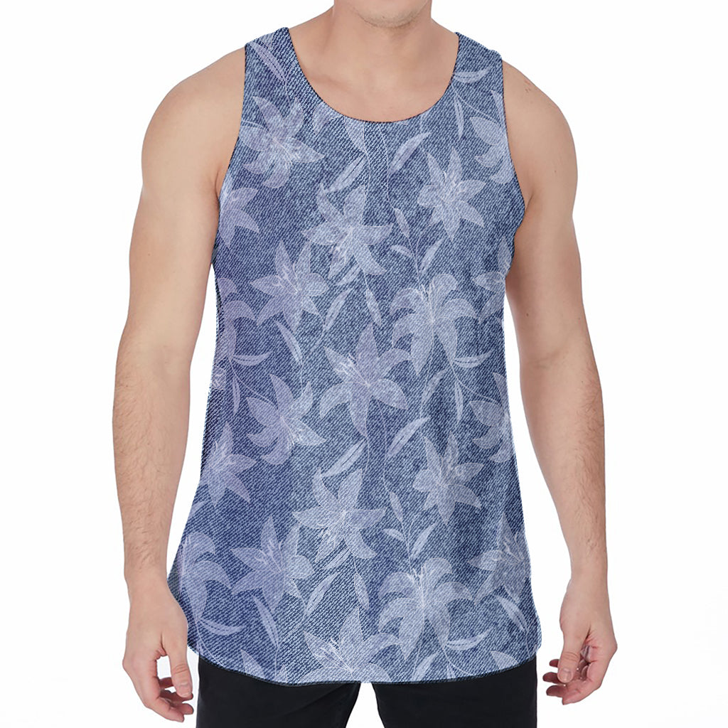 Floral Denim Jeans Pattern Print Men's Velvet Tank Top