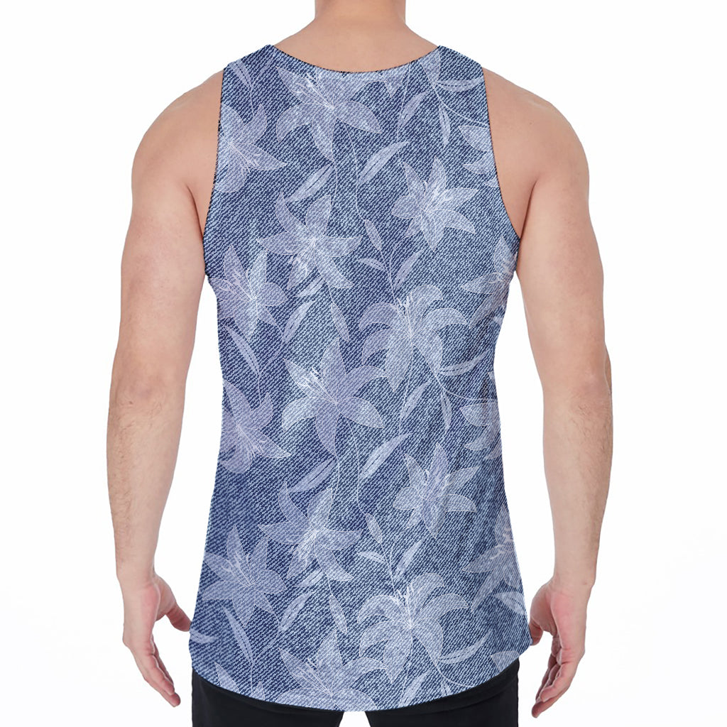 Floral Denim Jeans Pattern Print Men's Velvet Tank Top