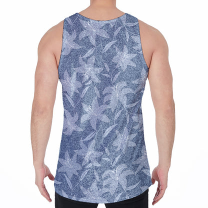 Floral Denim Jeans Pattern Print Men's Velvet Tank Top
