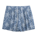 Floral Denim Jeans Pattern Print Mesh Shorts