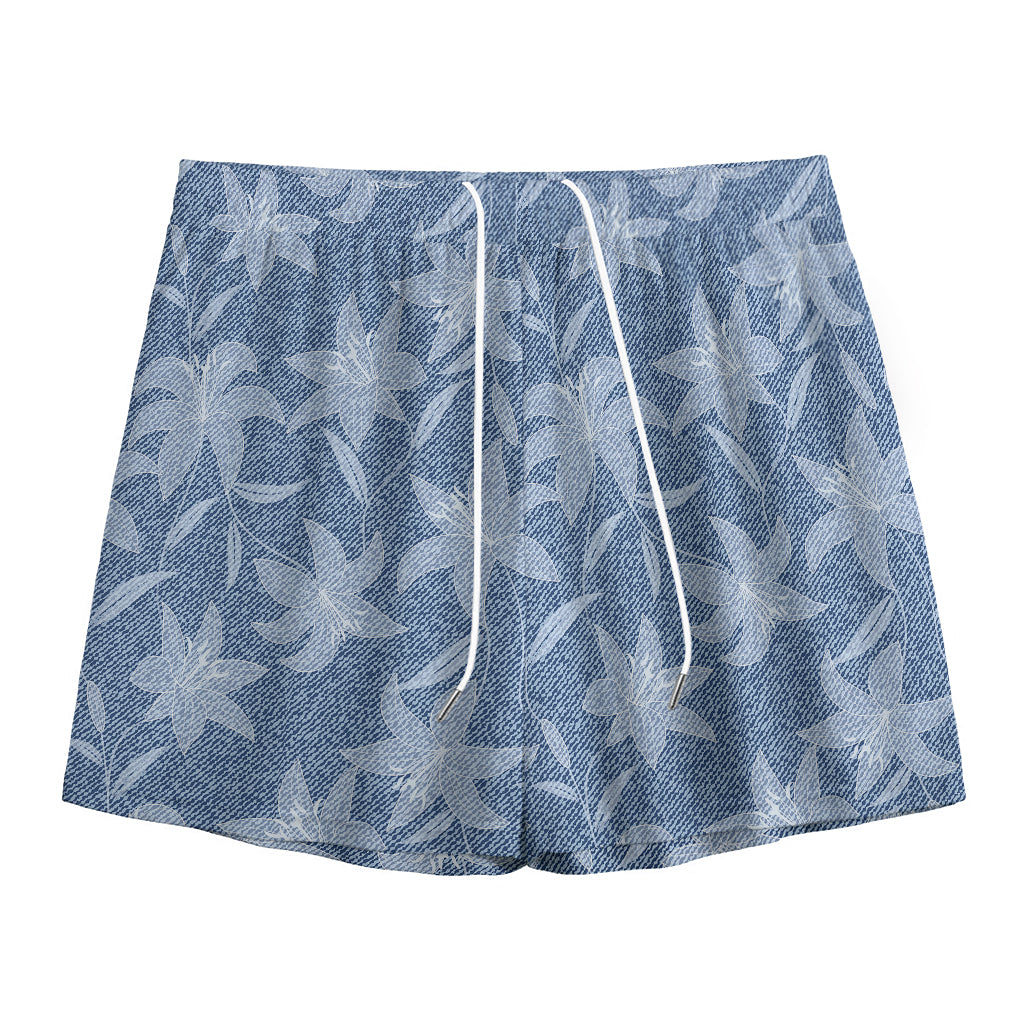 Floral Denim Jeans Pattern Print Mesh Shorts