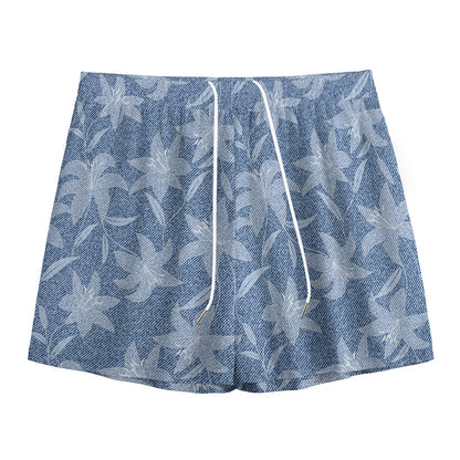 Floral Denim Jeans Pattern Print Mesh Shorts