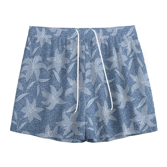 Floral Denim Jeans Pattern Print Mesh Shorts