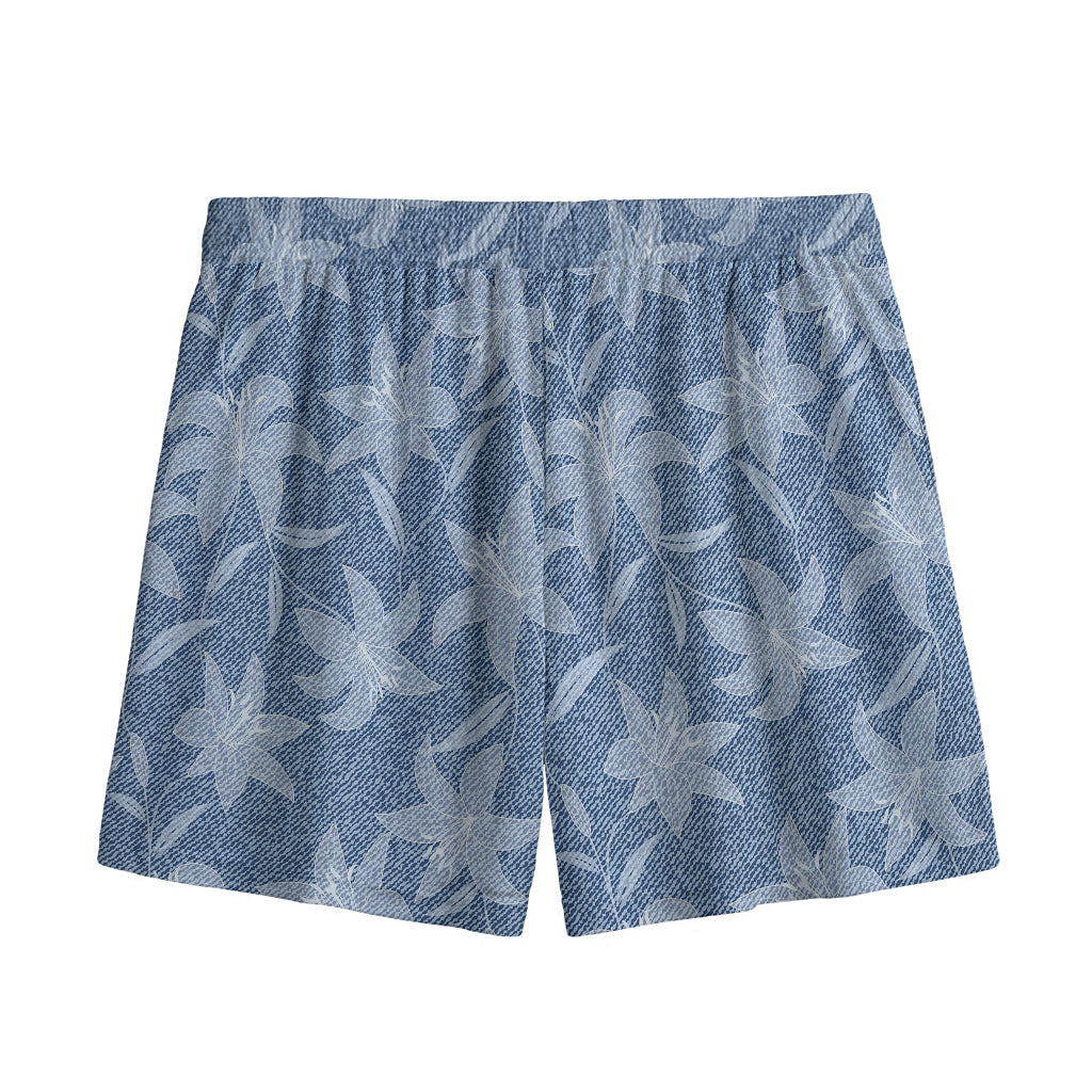 Floral Denim Jeans Pattern Print Mesh Shorts