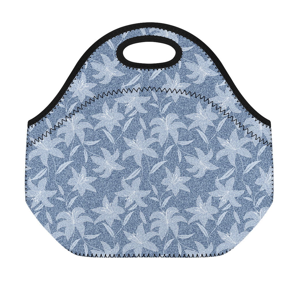 Floral Denim Jeans Pattern Print Neoprene Lunch Bag