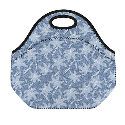 Floral Denim Jeans Pattern Print Neoprene Lunch Bag