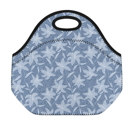 Floral Denim Jeans Pattern Print Neoprene Lunch Bag