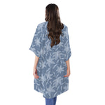 Floral Denim Jeans Pattern Print Open Front Beach Cover Up