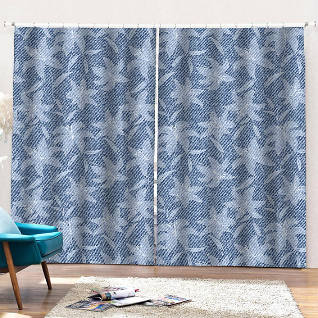 Floral Denim Jeans Pattern Print Pencil Pleat Curtains