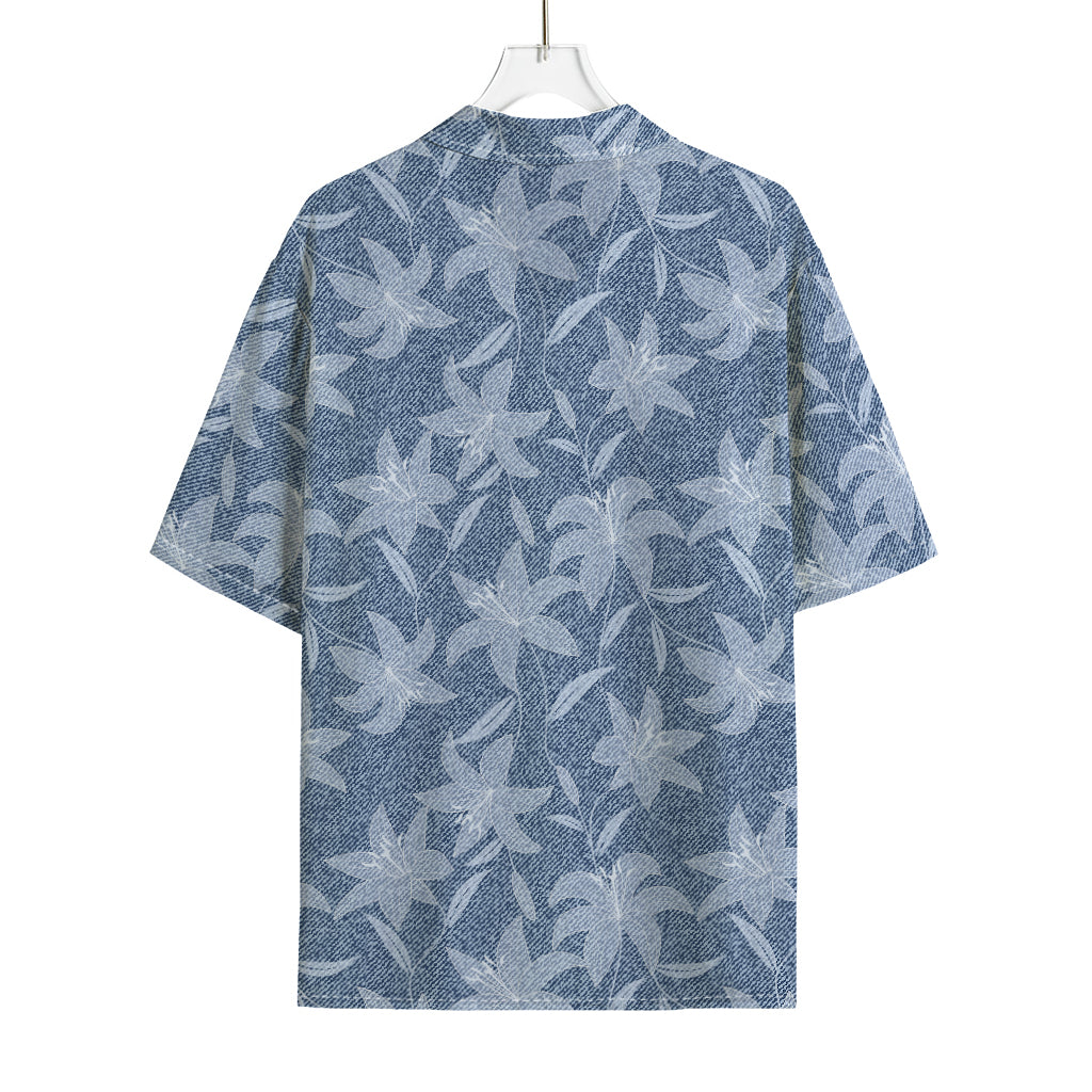 Floral Denim Jeans Pattern Print Rayon Hawaiian Shirt