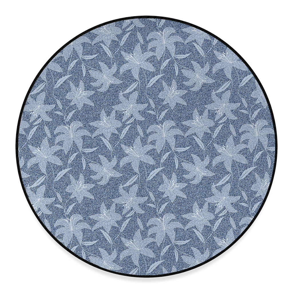 Floral Denim Jeans Pattern Print Round Floor Mat