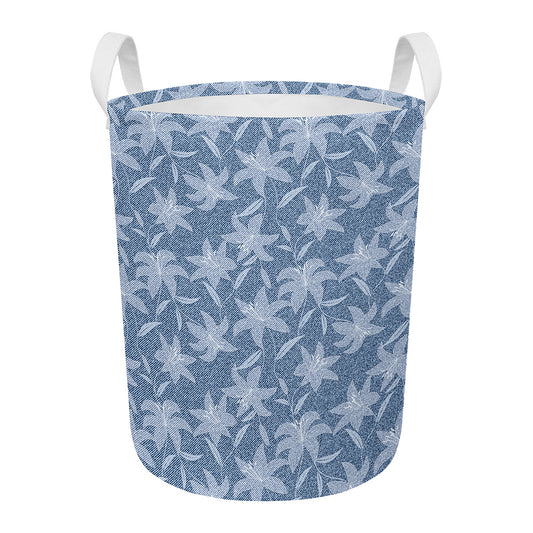 Floral Denim Jeans Pattern Print Round Laundry Basket