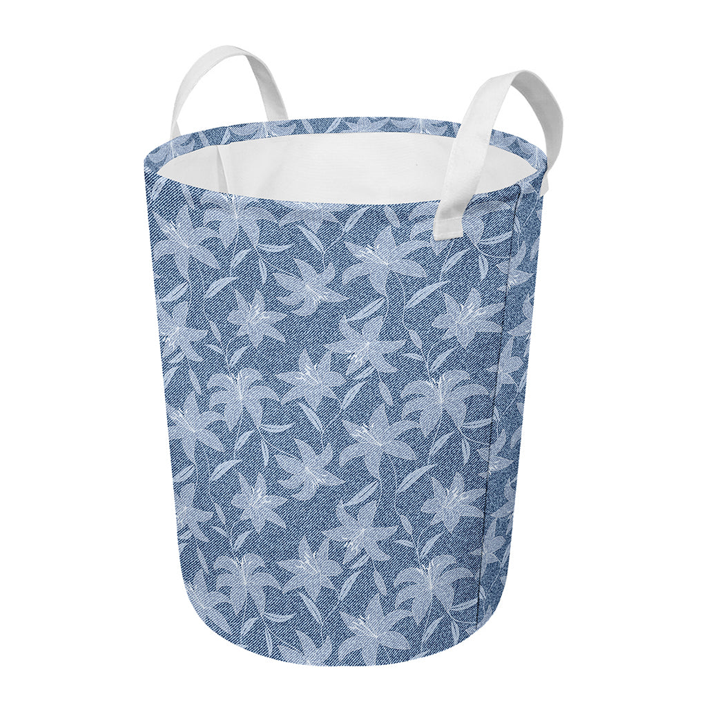 Floral Denim Jeans Pattern Print Round Laundry Basket