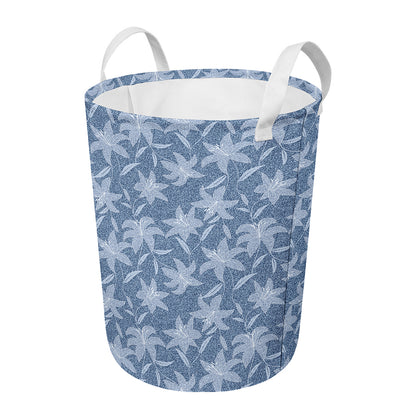 Floral Denim Jeans Pattern Print Round Laundry Basket