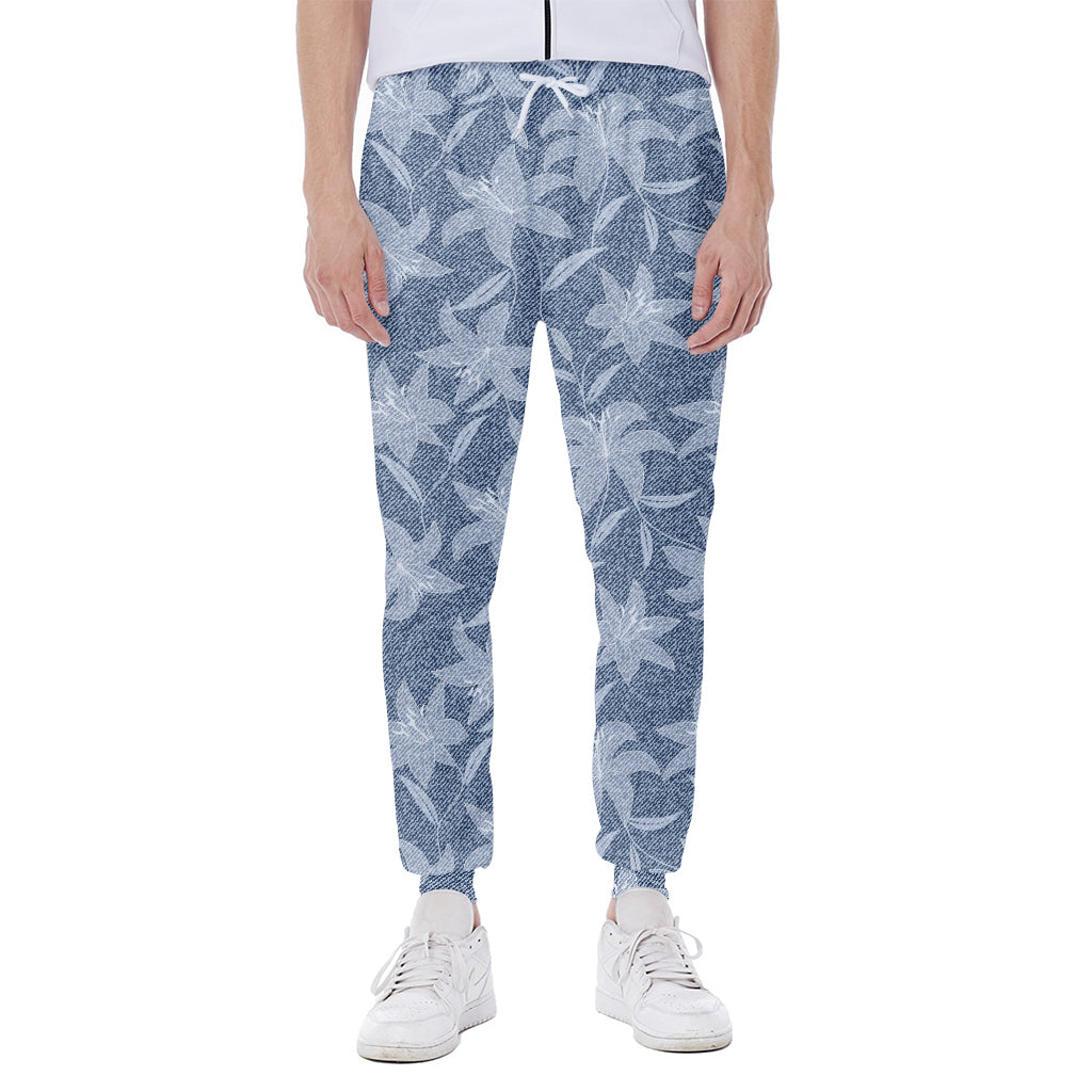 Floral Denim Jeans Pattern Print Scuba Joggers