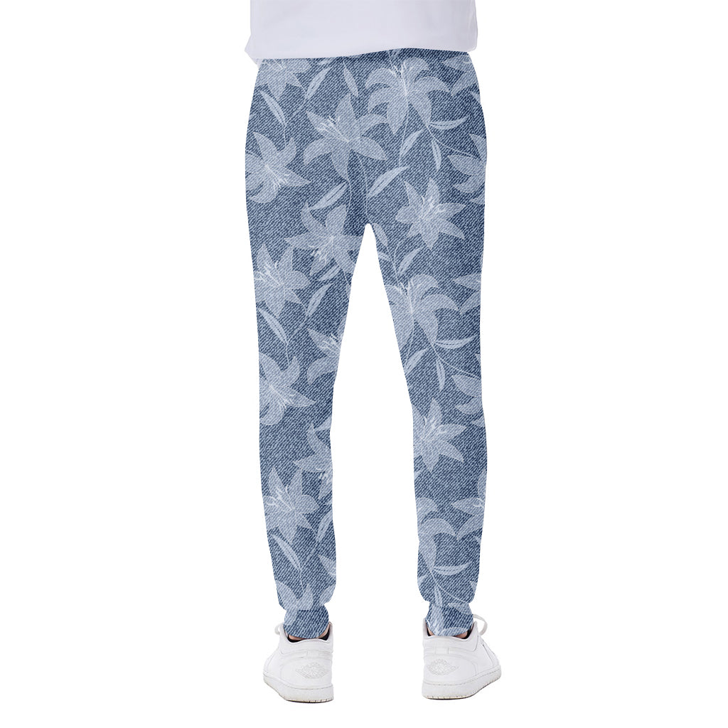 Floral Denim Jeans Pattern Print Scuba Joggers