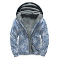 Floral Denim Jeans Pattern Print Sherpa Lined Zip Up Hoodie
